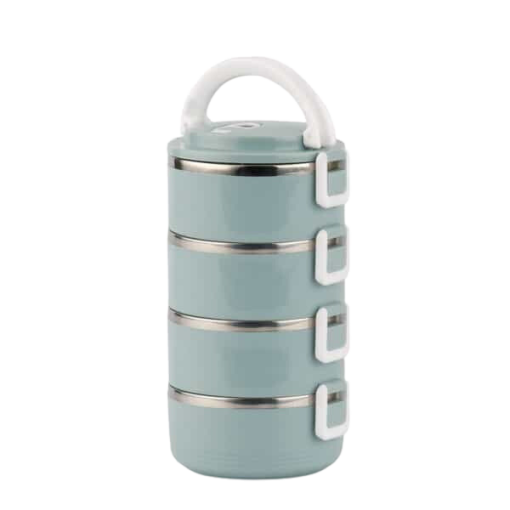 boite inox ronde bleue 4 etages