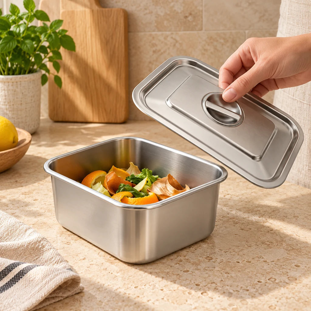 Compact Storage Stainless Steel Trash Can — view 2