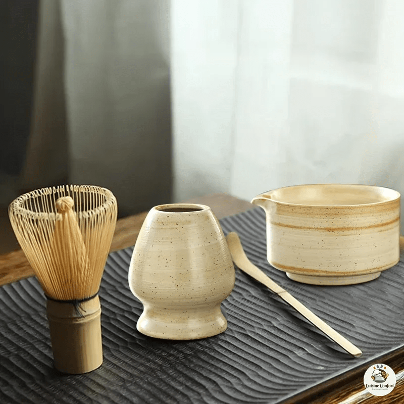 Ensemble Matcha Japonais Bambou: Fouet, Cuillère, 4Pièces