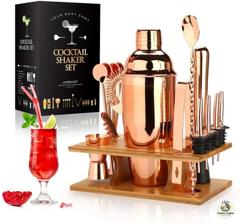 Test de l'ensemble shaker à cocktail 11 pièces avec support en bambou
