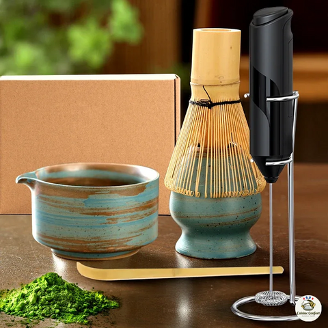 Kit Cérémonie Matcha 6 Pièces – Fouet Bambou, Support Céramique, Tamis Inox – Parfait Pour Débutants
