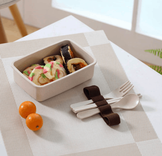 lunch box bento bambou beige avec couverts 2