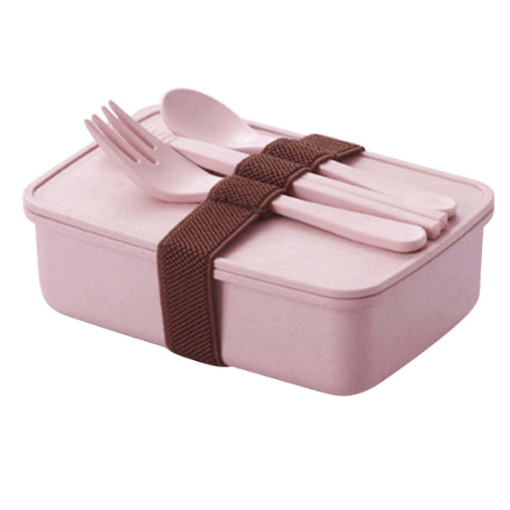 lunch box bento bambou rose avec couverts