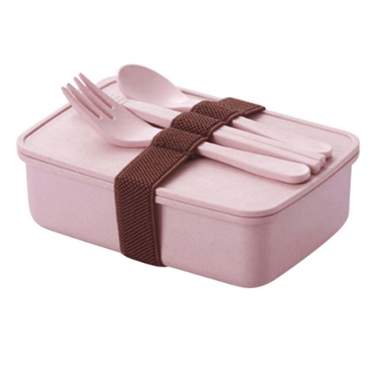 lunch box bento bambou rose avec couverts