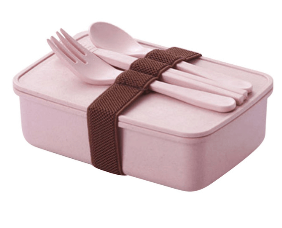 lunch box bento bambou rose avec couverts