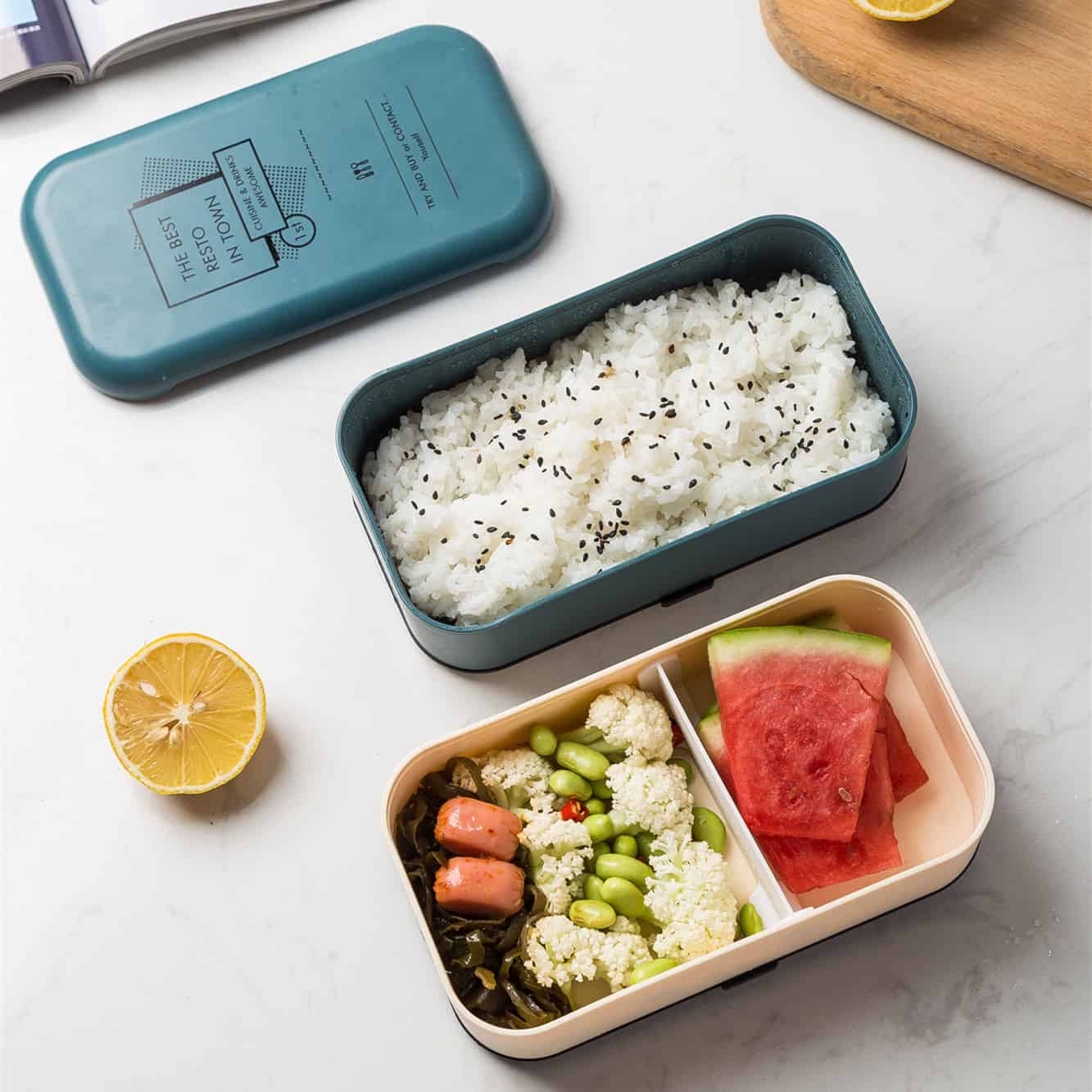 lunch box bento plastique isotherme multi etage bleue 3