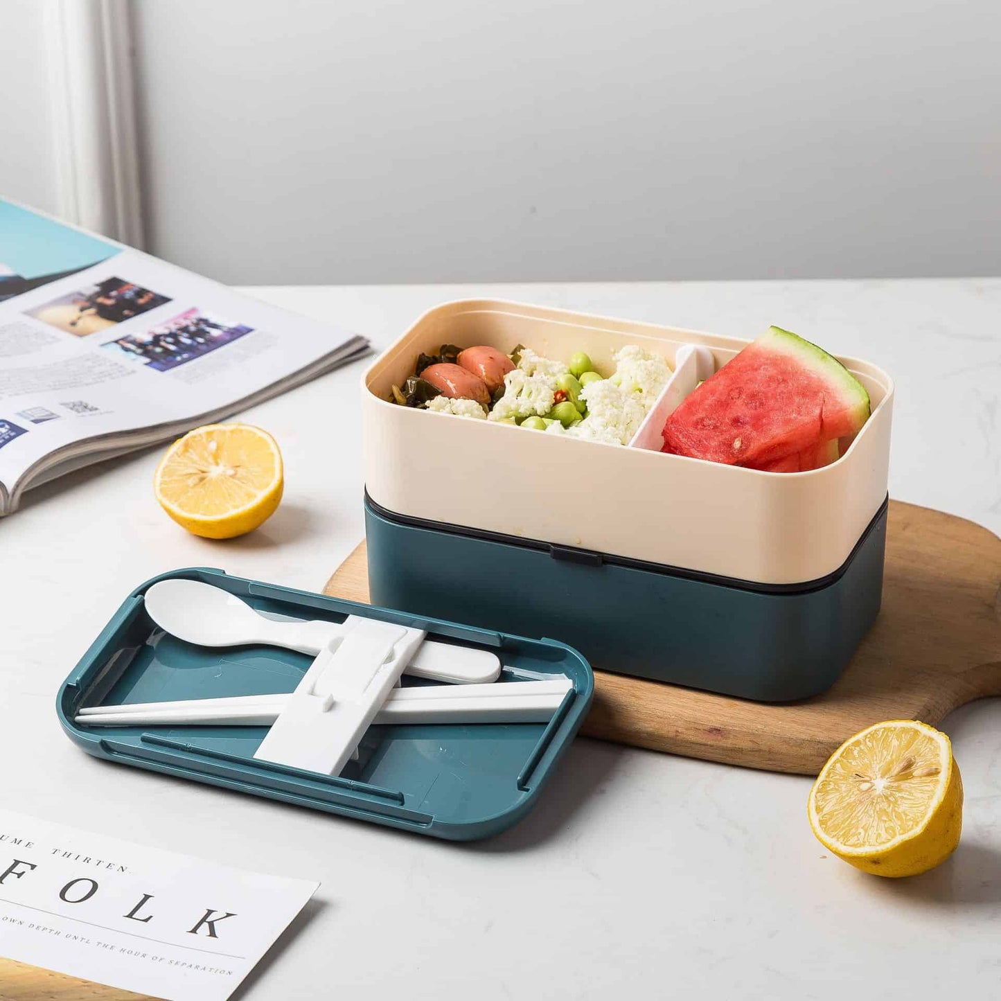 lunch box bento plastique isotherme multi etage bleue 4