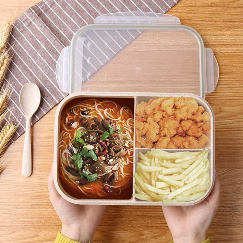 lunch box blanche triple compartiment en fibre de ble 3