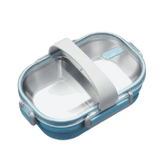lunch box bleue double compartiment avec couvercle transparent 1
