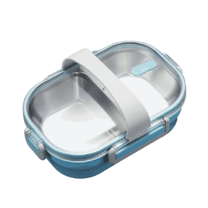 lunch box bleue double compartiment avec couvercle transparent 1