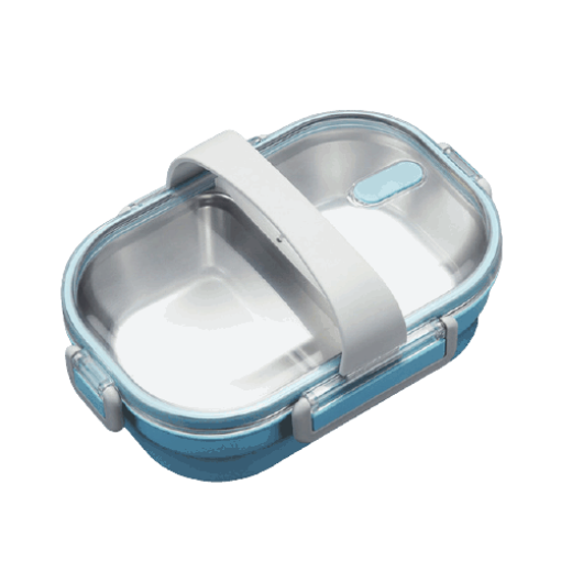 lunch box bleue double compartiment avec couvercle transparent 1