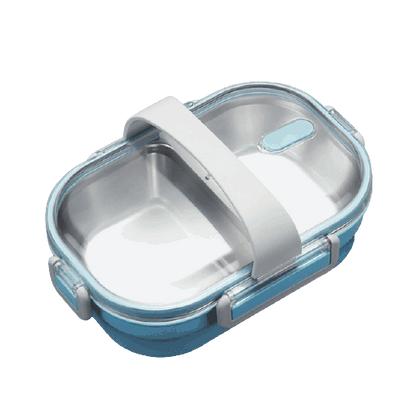 lunch box bleue double compartiment avec couvercle transparent 1