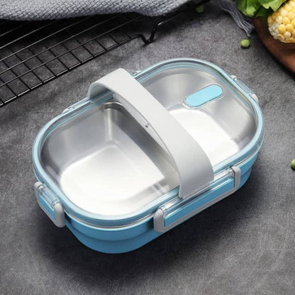 lunch box bleue double compartiment avec couvercle transparent 2