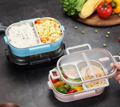 lunch box bleue double compartiment avec couvercle transparent 4