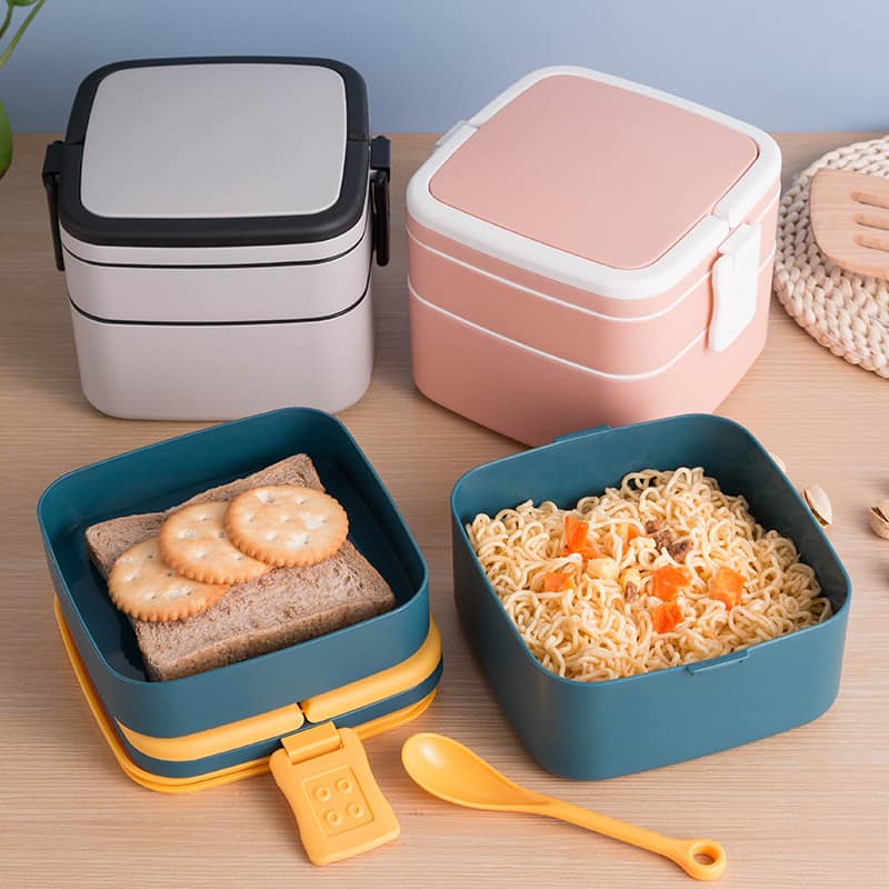 lunch box cube plastique double etage rose 4