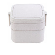 lunch box en fibre de ble double etage avec poignee beige blanche
