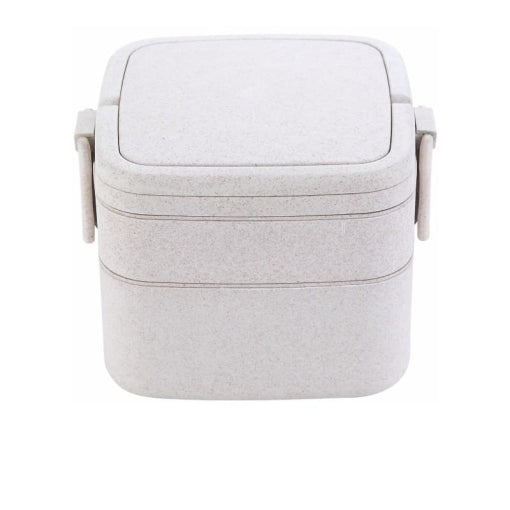 lunch box en fibre de ble double etage avec poignee beige blanche