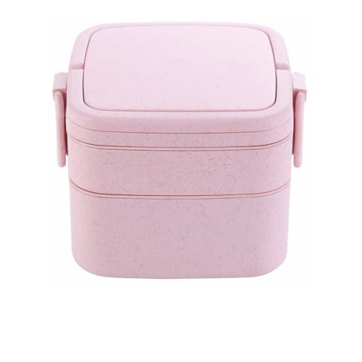 lunch box en fibre de ble double etage avec poignee rose
