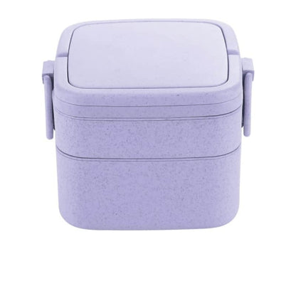 lunch box en fibre de ble double etage avec poignee violette