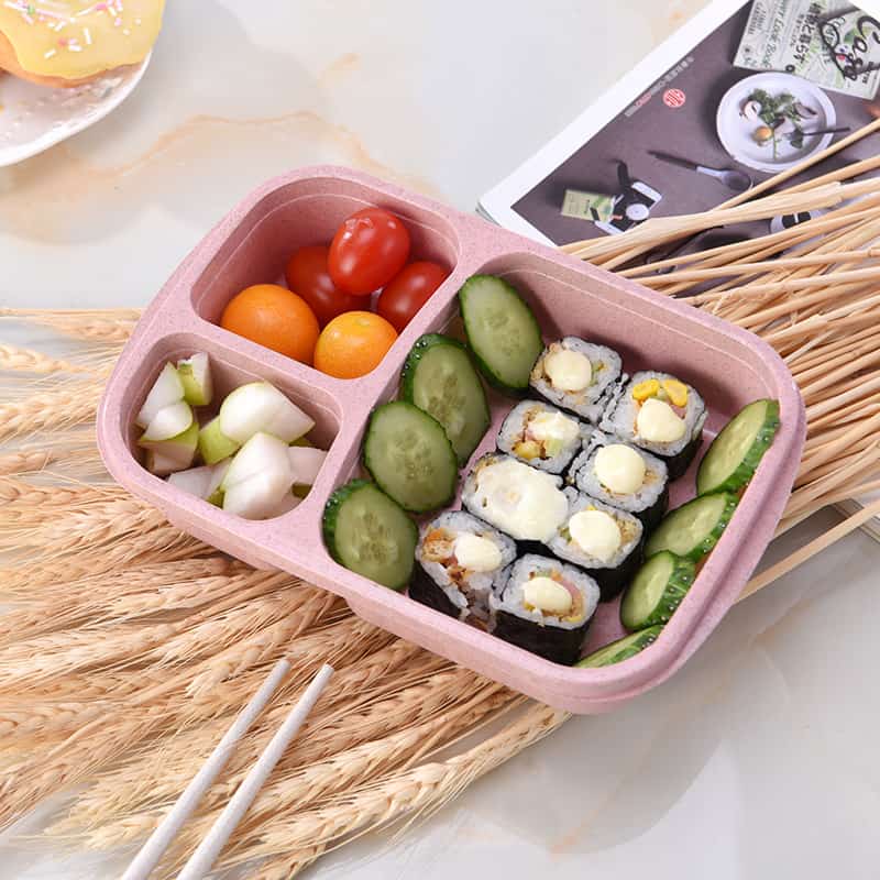 lunch box en fibre de ble rose triple compartiment compatible micro ondes 2