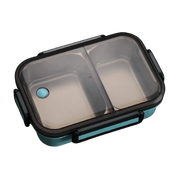 lunch box inox bleue double compartiment avec couvercle transparent 1