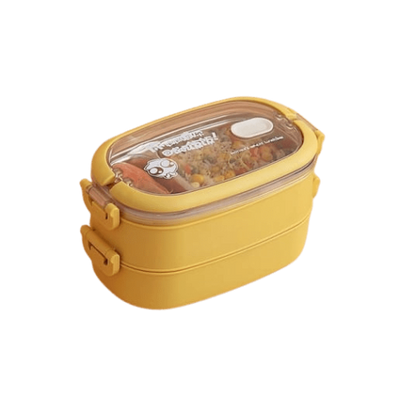 lunch box isotherme inox jaune couvercle transparent 2 etages