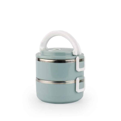 lunch box isotherme inox ronde bleue 2 etages