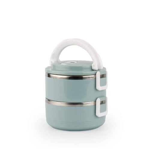 lunch box isotherme inox ronde bleue 2 etages