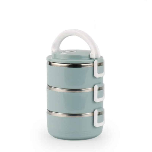 lunch box isotherme inox ronde bleue 3 etages 1
