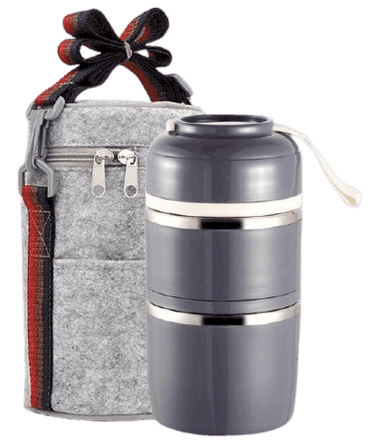 lunch box isotherme inox ronde multi etage grise 2 etages avec sac