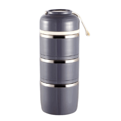 lunch box isotherme inox ronde multi etage grise 3 etages