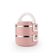 lunch box isotherme inox ronde rose 2 etages