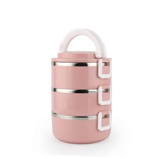 lunch box isotherme inox ronde rose 3 etages