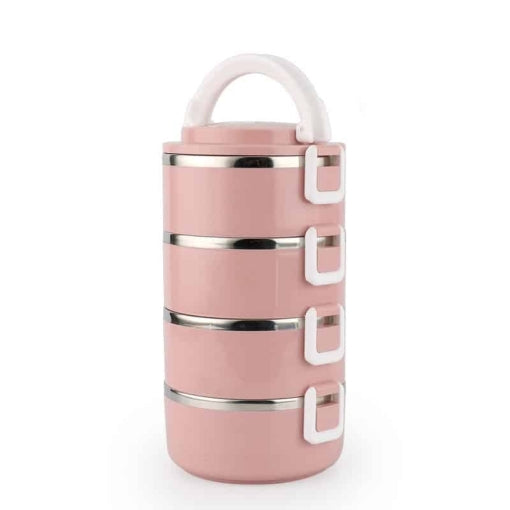 lunch box isotherme inox ronde rose 4 etages