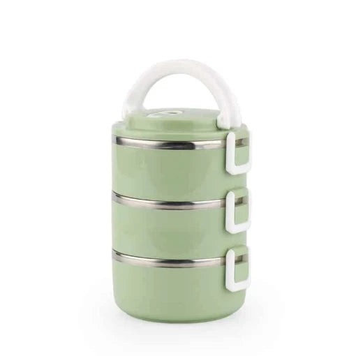 lunch box isotherme inox ronde verte 3 etages p