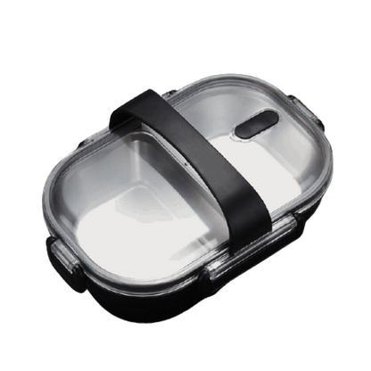 lunch box noire double compartiment avec couvercle transparent 1