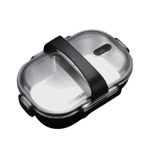 lunch box noire double compartiment avec couvercle transparent 1