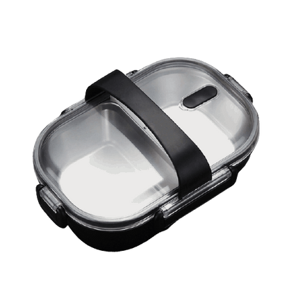 lunch box noire double compartiment avec couvercle transparent 1