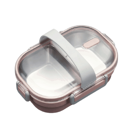 lunch box rose double compartiment avec couvercle transparent 1