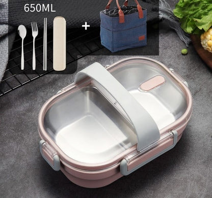 lunch box rose double compartiment avec couvercle transparent 7