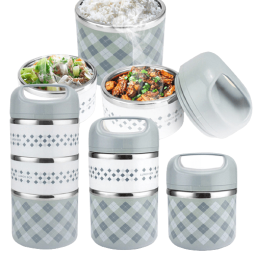 lunchbox multi etage bleu et blanc avec poignee