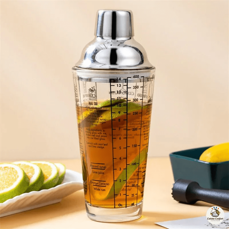 shaker a cocktail verre avec balance passoire inox image 1