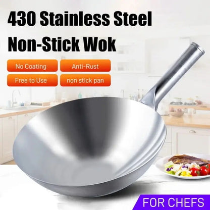 Wok inox 34cm pour cuisson saine