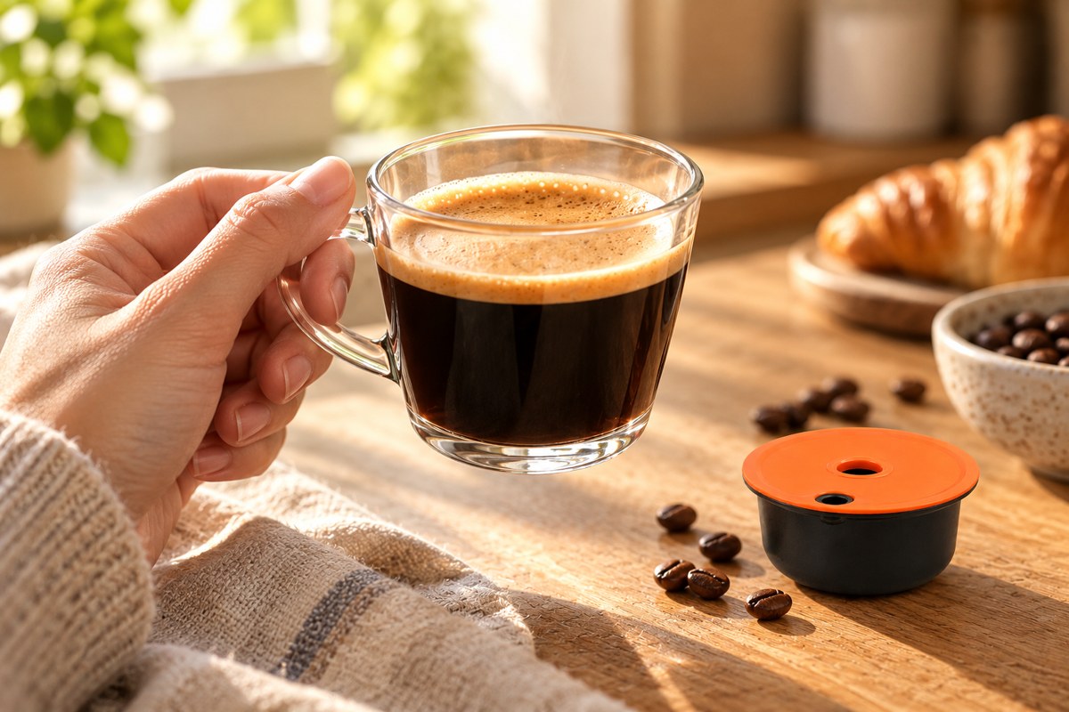 A coffee break with a reusable capsule