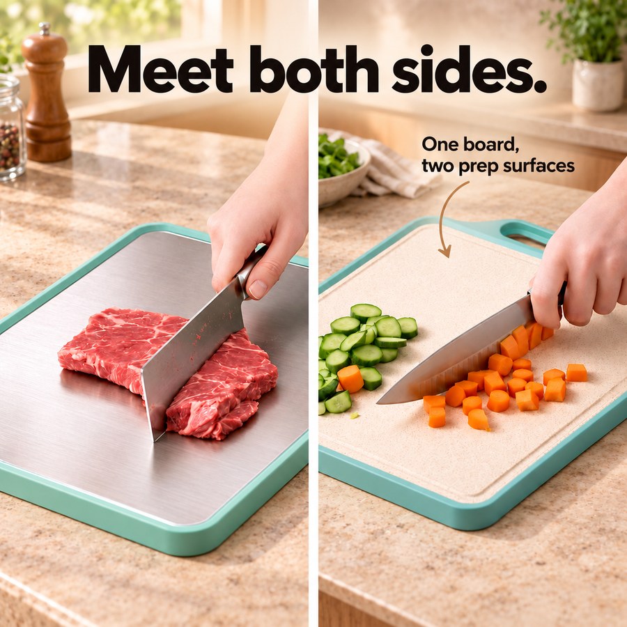Meet both sides. One board, two prep surfaces