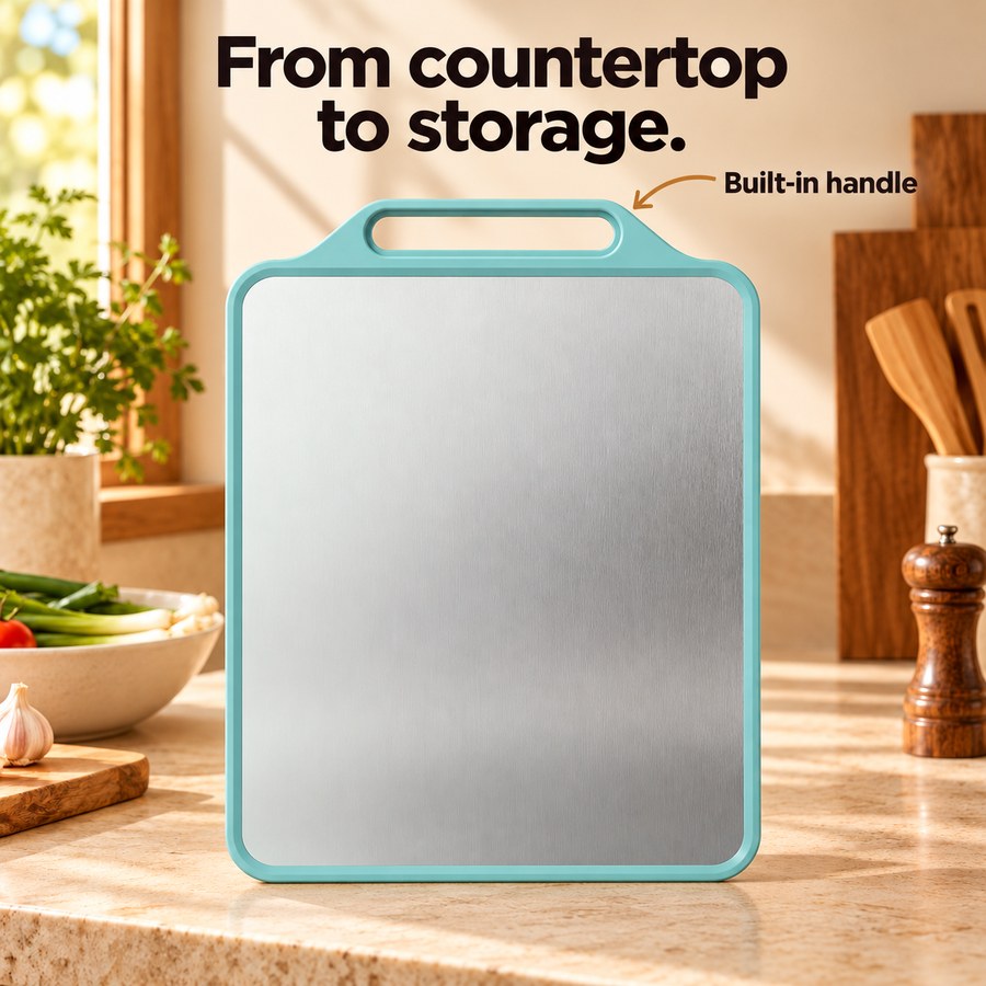 From countertop to storage. Built-in handle