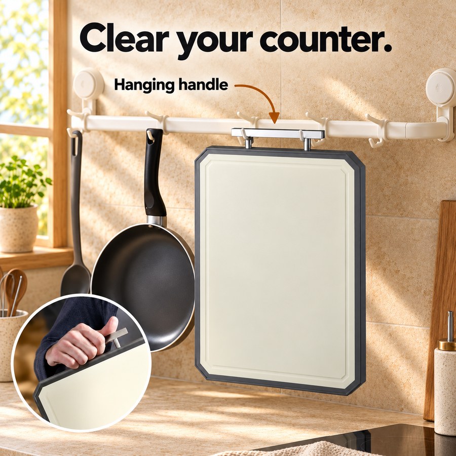 Clear your counter. Hanging handle
