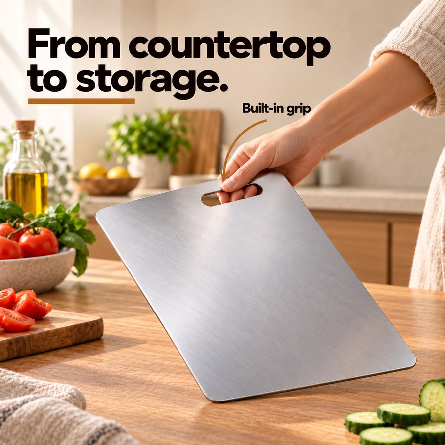 From countertop to storage. Built-in grip