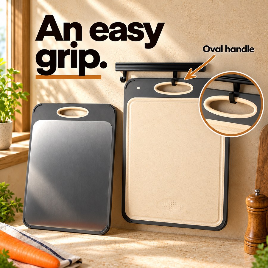 An easy grip. Oval handle