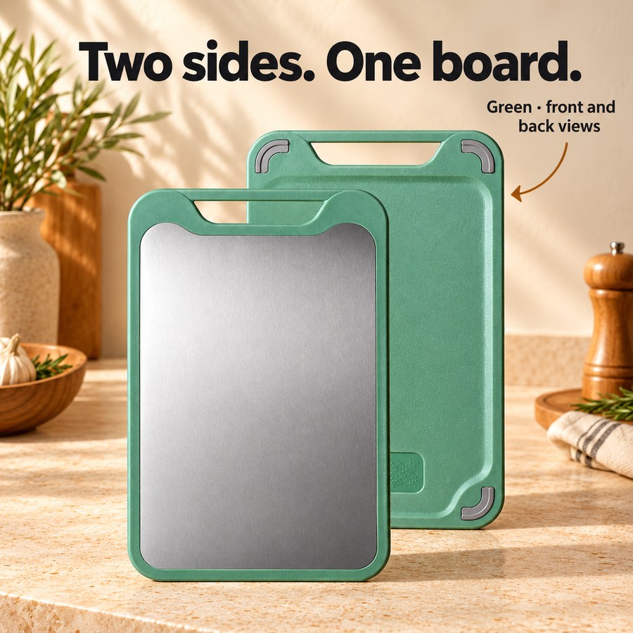 Two sides. One board. Green · front and back views